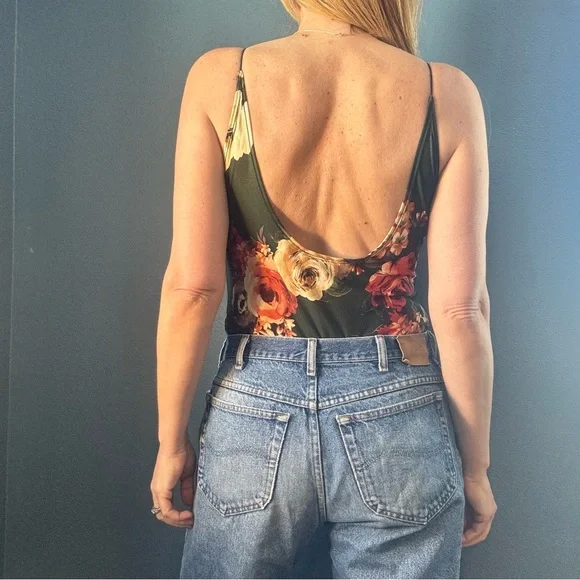 Polly & Esther Green Floral Spaghetti Strap Thong Bodysuit - Picture 5 of 10